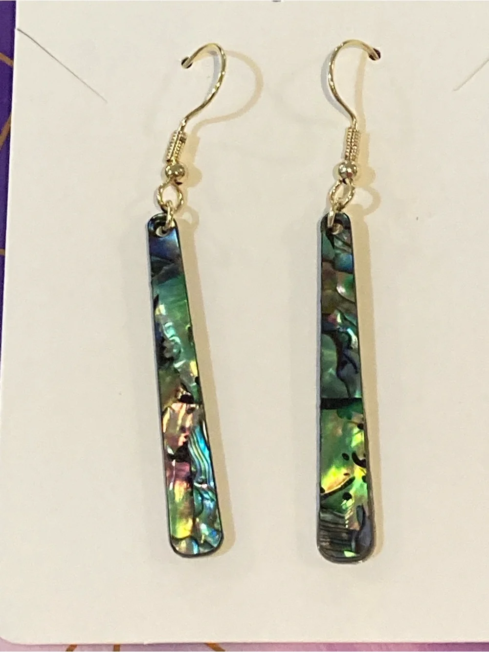 Abalone Bar Drop Earrings - Iridescent Shell